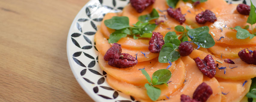 Carpaccio de melon aux framboises